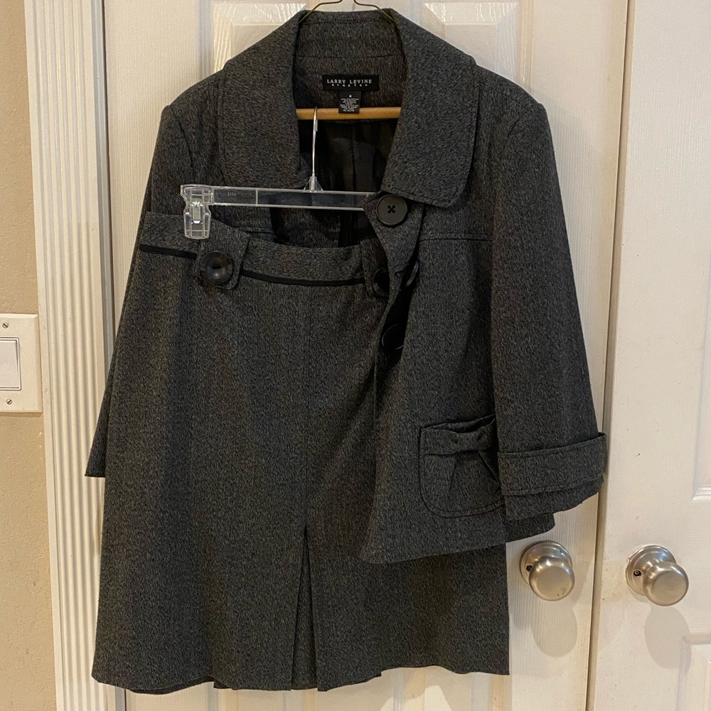Herringbone-woven Skirt Suit Set - Size 8 - Levine